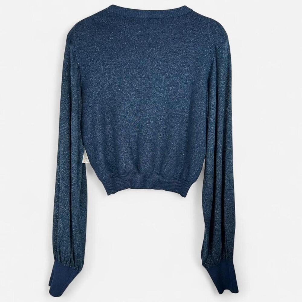 Free people nwt navy shimmer cropped billow sleeve sweater - Picture 6 of 8